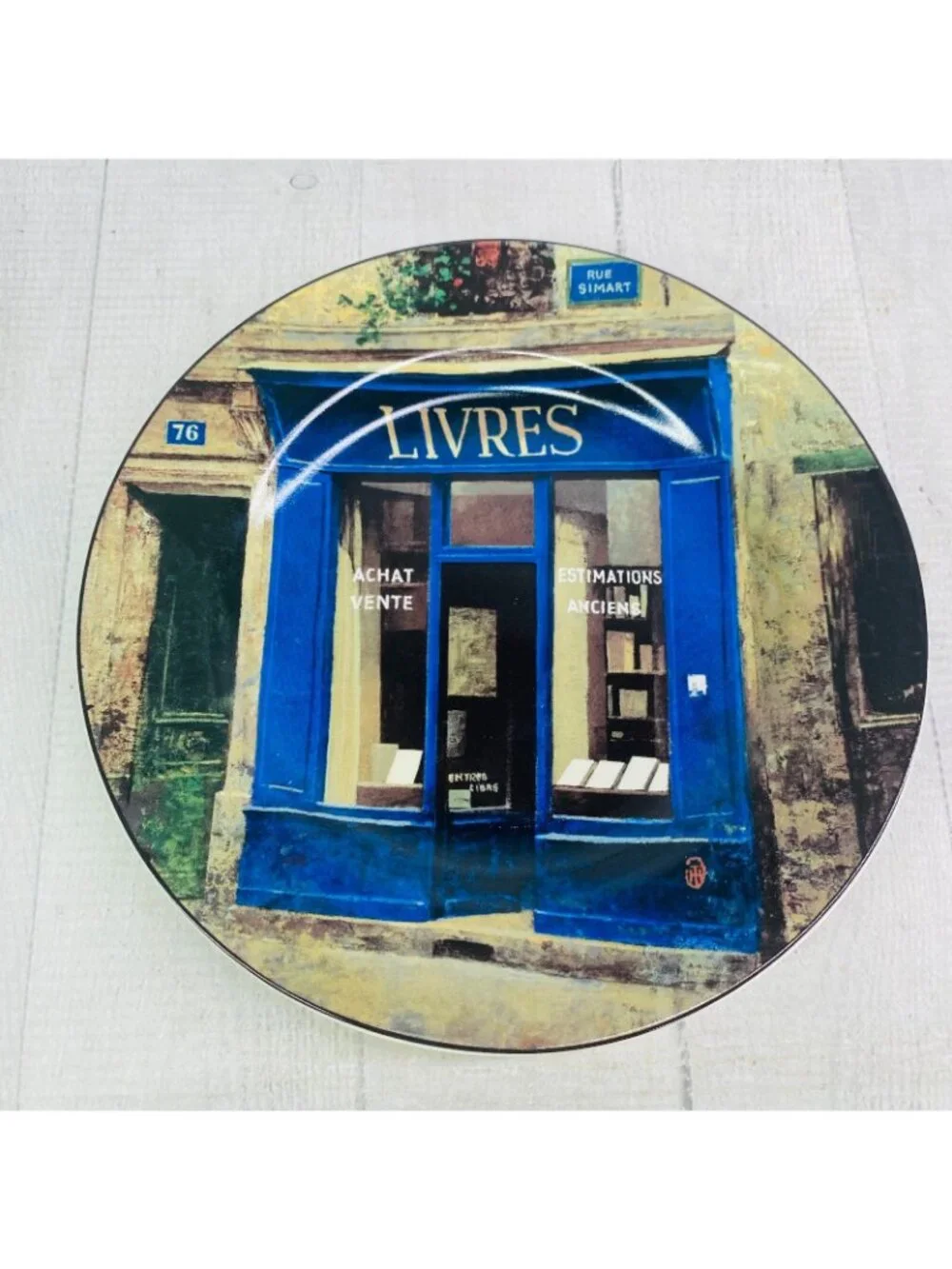 Sakura STOREFRONTS Multimotif French Stores Stoneware Salad Plates Set 4 Boxed